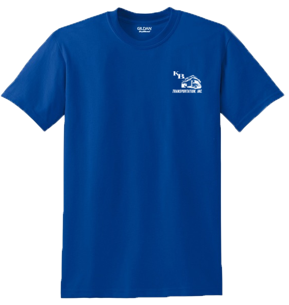 Royal blue t-shirt with white K&B logo on left upper chest